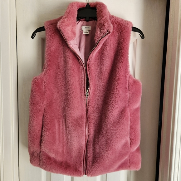 NWOT J. Crew Faux Fur Vest, size XS, pink blush - Picture 4 of 8